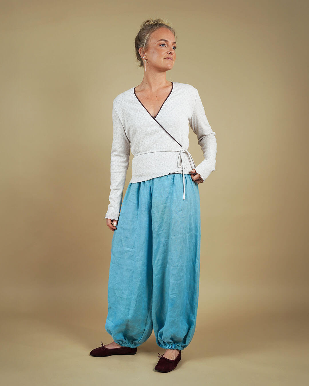 wrap-blouse-bubble-pants-front-view