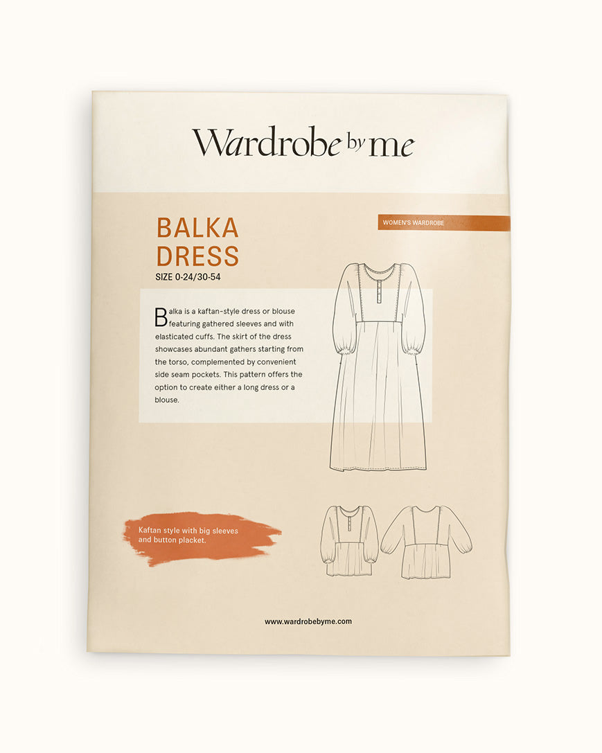 Wardrobe by Gryna Balka Dress pattern packaging on a beige background