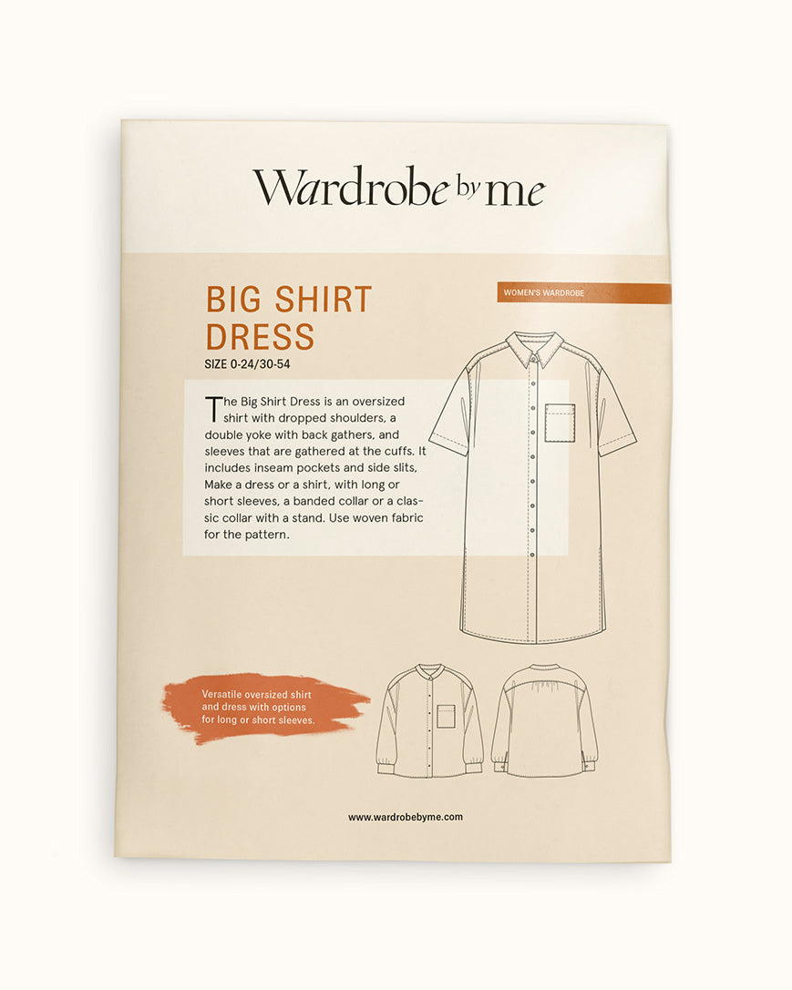 Big Shirt Paper Pattern for women's sizes featuring oversized shirt and shirt dress styles.