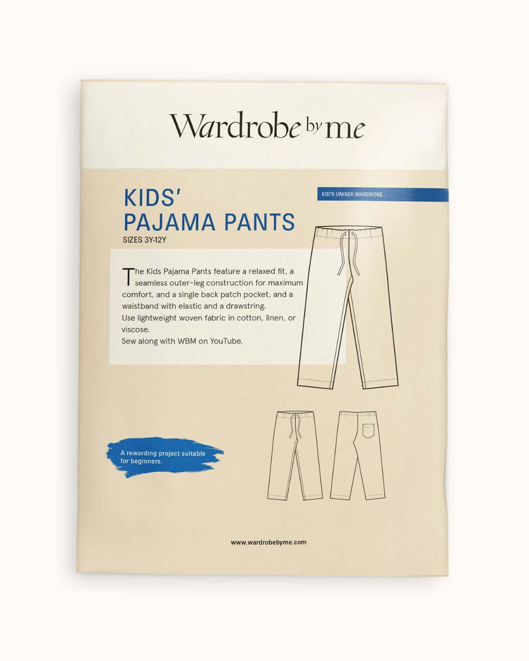 Wardrobe by me kids' pajama pants pattern packaging on a white background