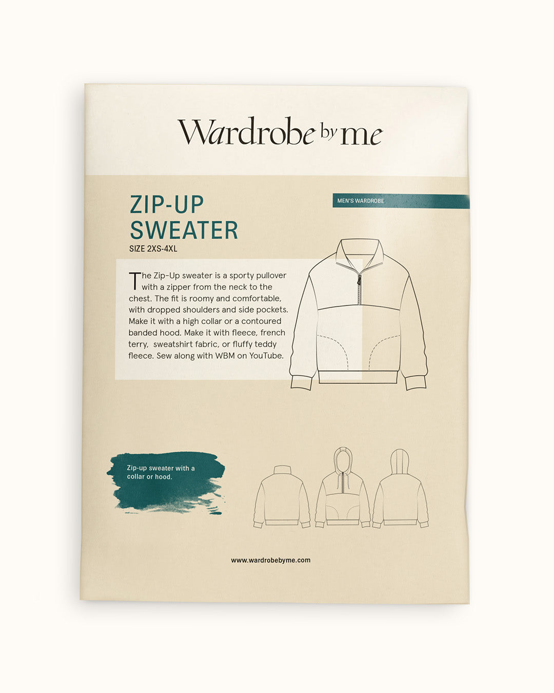Zip Up Sweater paper pattern, printed and ready for creating a stylish, zip-up sweater design.