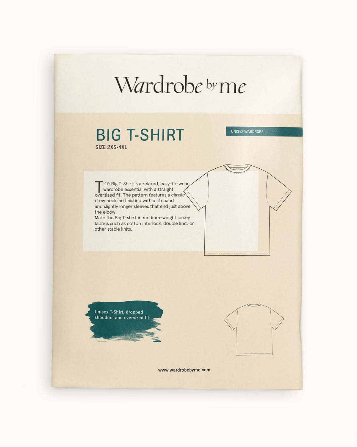 Wardrobe By Me Big T-Shirt Paper sewing pattern on a beige background