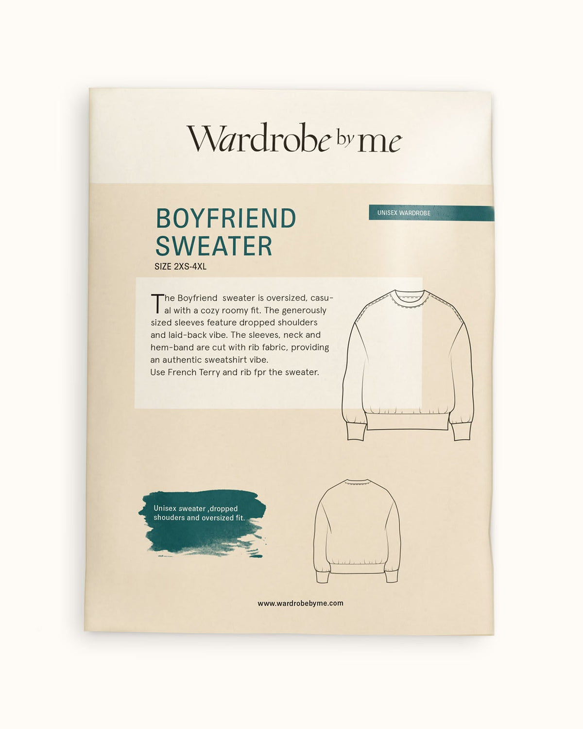 Wardrobe by me  Boyfriend Sweater papaer pattern front envelope with text and illustrations on a beige background