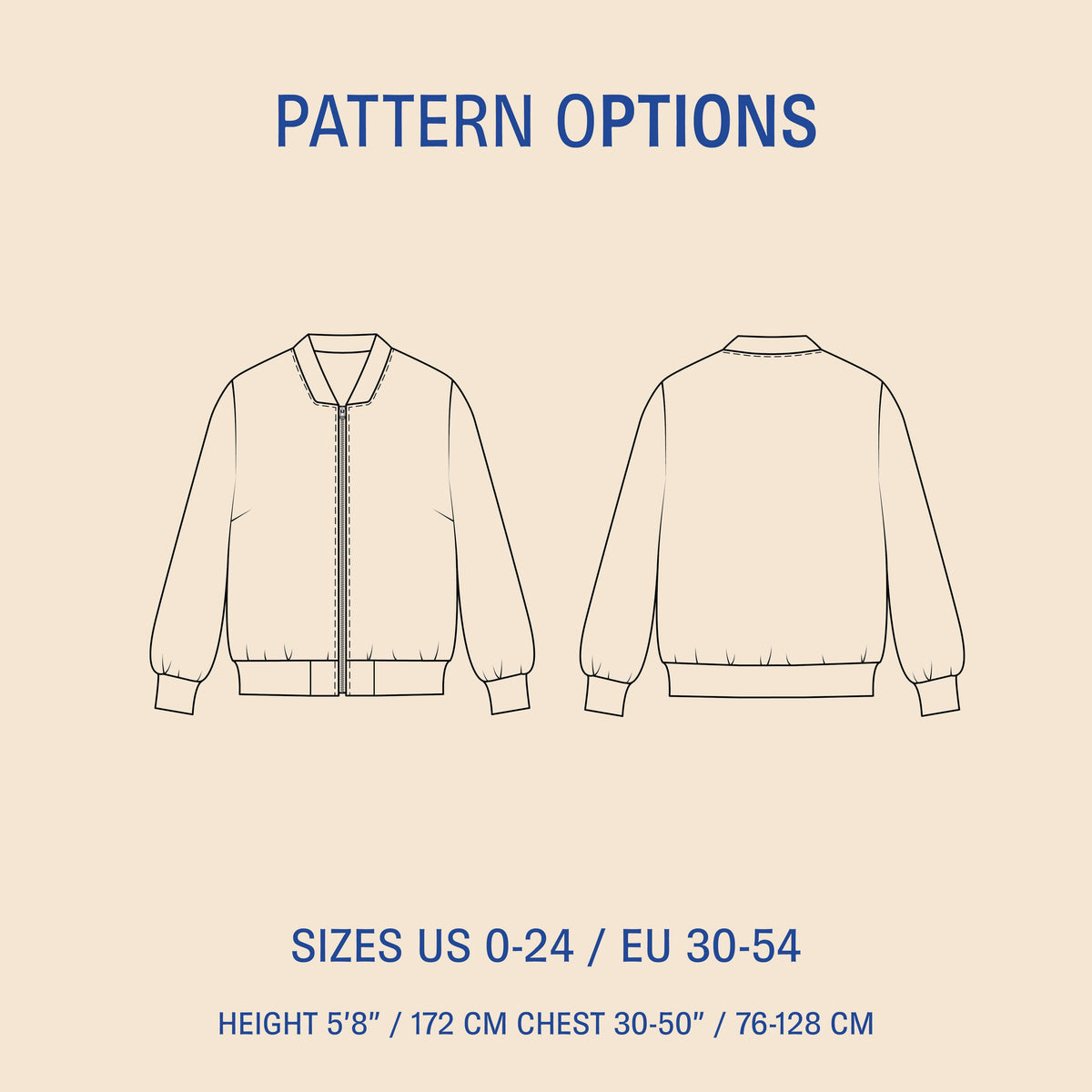 Amelia Bomber Jacket sewing pattern options showing front and back views