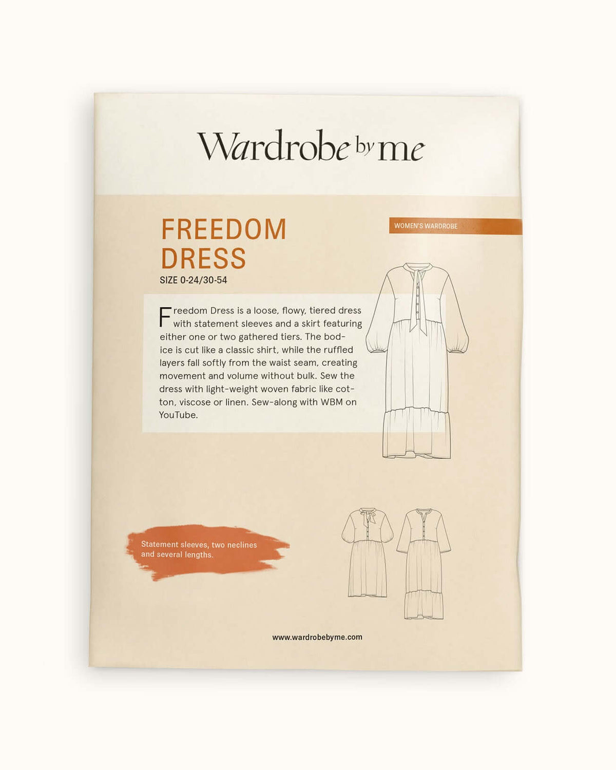 Freedom Dress sewing pattern envelope showing technical drawings and design details