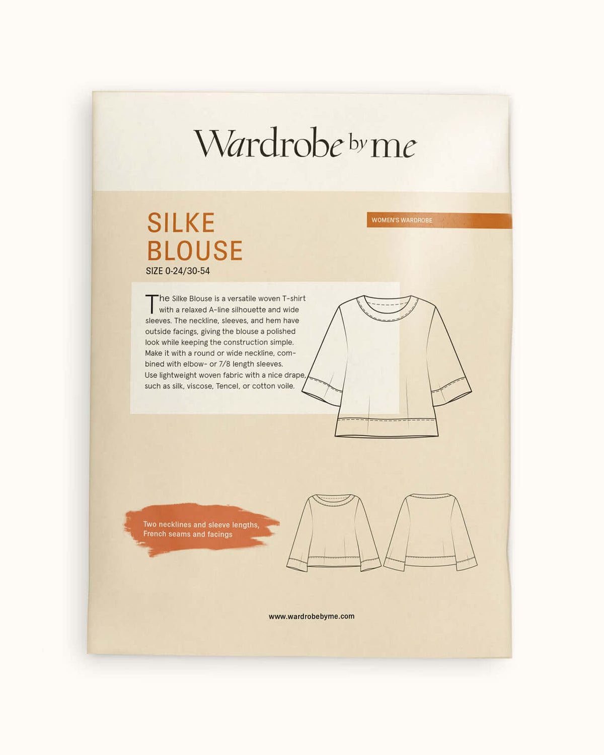 Silke Blouse sewing pattern envelope showing technical drawings and design details