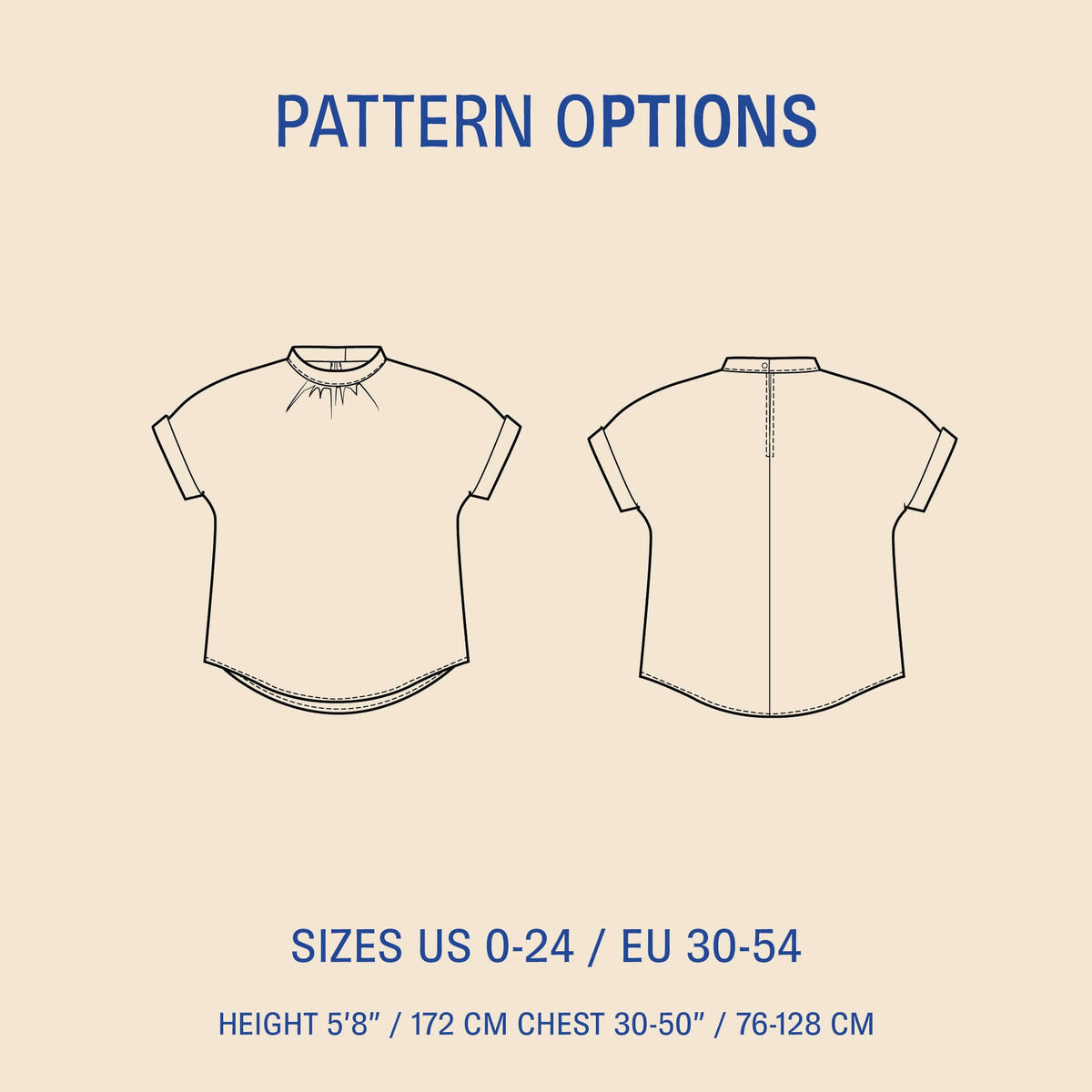 Tulip Top sewing pattern options showing front and back technical drawings