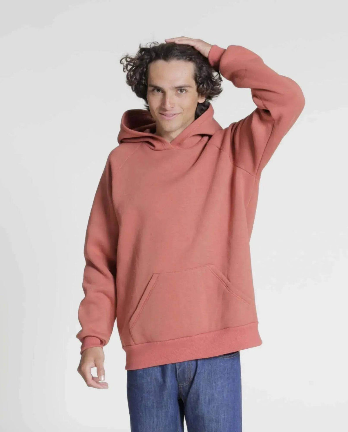 Model wearing the Rebel Hoodie paper pattern in a relaxed fit, showcasing cozy style and versatility.