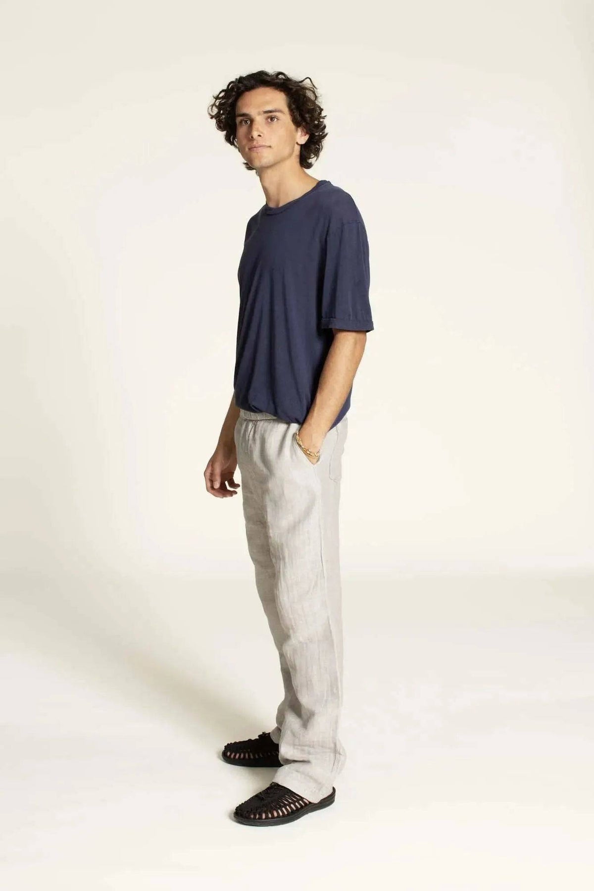Summer pants paper pattern worn by a man, showcasing lightweight, stylish design for warm weather.