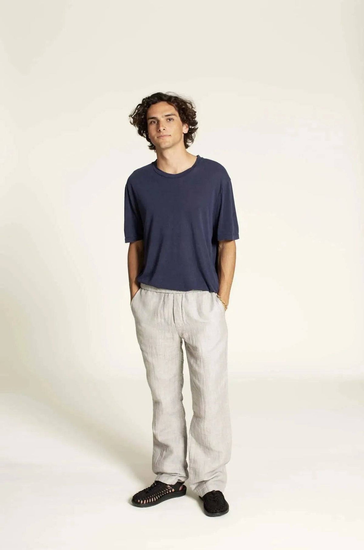 Model showcasing Summer pants paper pattern with relaxed fit and elastic waistband for warm weather.
